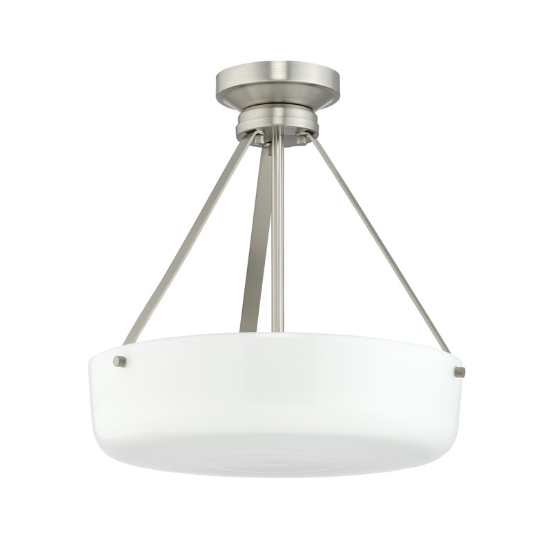 Luminaire suspendu convertible avec verre Lieon, H 16 po x l 15 po x P 15 po, Nickel brossé, Deux lumières