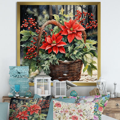 Winter Poinsettias Basket 1 I - Poinsettias Wall Art