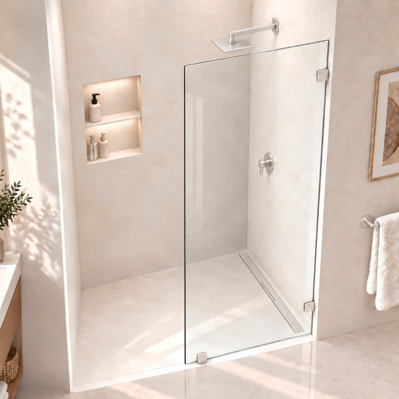 33"W x 76"H Fixed Frameless Shower Screen with 3/8" Clear Glass, 33"W x 76"H, Brushed Nickel