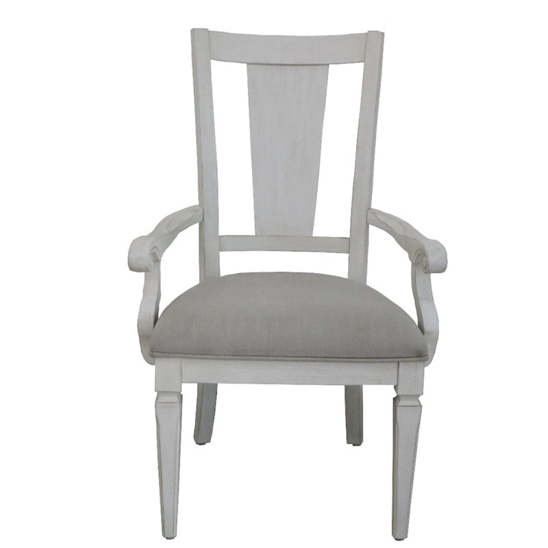 Chaise avec accoudoirs Katia en lin gris clair et blanc vieilli (ensemble de 2)
