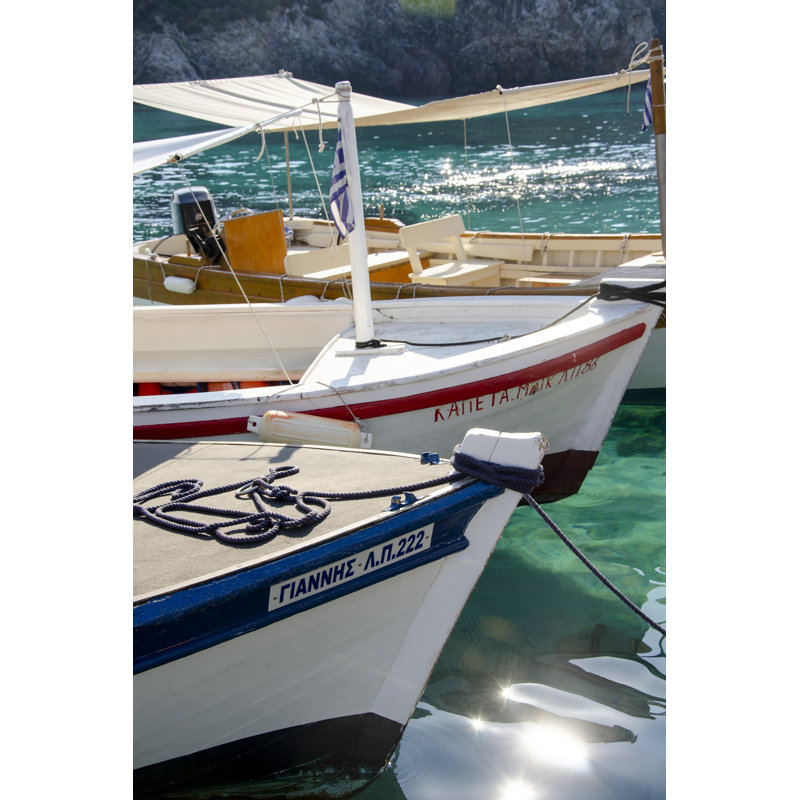 Workboats of Corfu, Greece I by Laura DeNardo - Photograph, 76 cm H x 51 cm W, Black Floater Framed