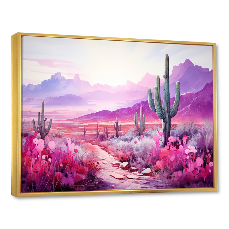 Cactus magenta mirage sur toile, H 16 po x l 32 po x P 1 po, Cadre flottant doré