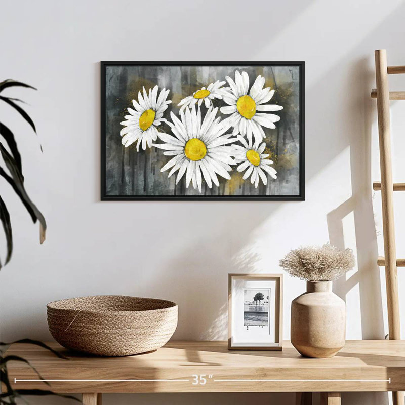 Bouquet de marguerites, 19 po x 13 po, Cadre flottant noir