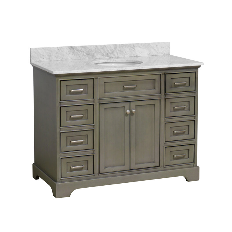 Ronnie 22" D x 35" H Single Bathroom Vanity with Weathered Grey Cabinet and Carrara Marble Countertop, Carrara Marble