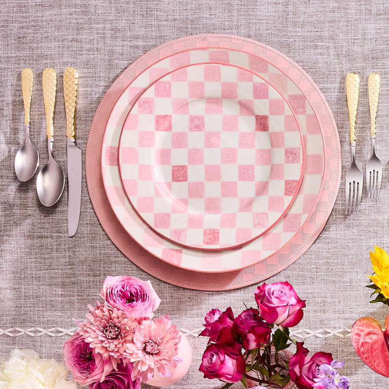 Pink Check Dinner Plate, Pink