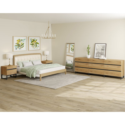3-Piece Bedroom Furniture Set, 94.5 Inches Dresser & Chest With 9 Drawers, 2 Nightstand With 2 Drawers, Side Table For Bedroom, Bedroom Furniture Set by Ebern Designs