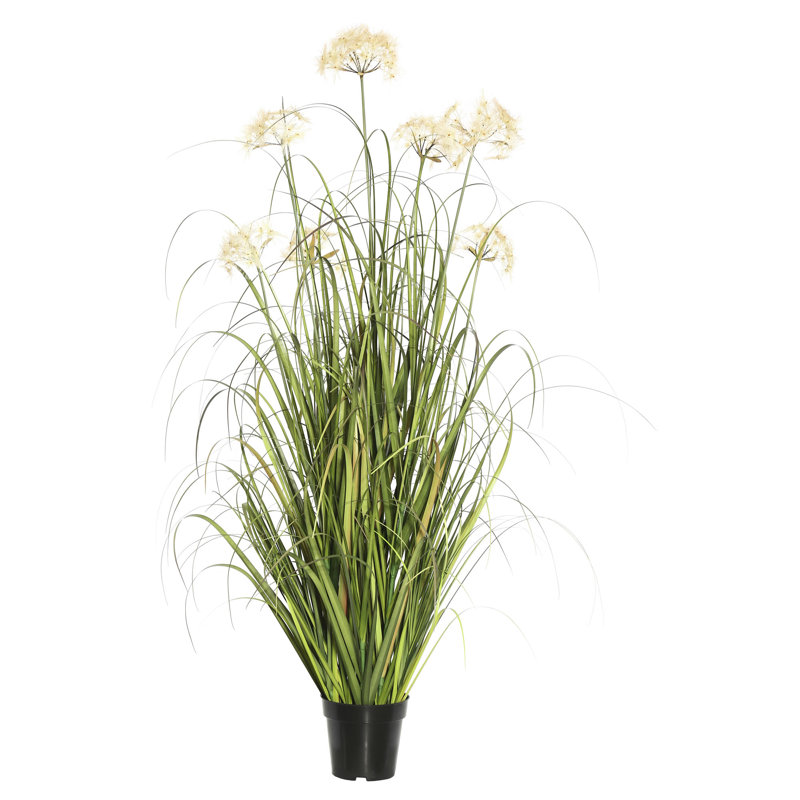 36" Tall Artificial Green Grass with Cream Dandelions in Black Pot