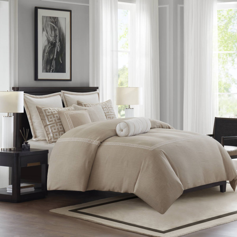 9- Piece King Comforter Set, King Comforter + 8 Additional Pieces, Tan