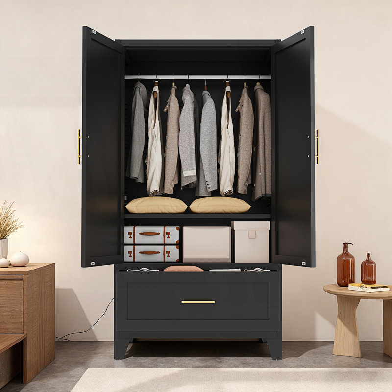 Armoire-penderie avec 1 tiroir, barre à vêtements et tablette réglable