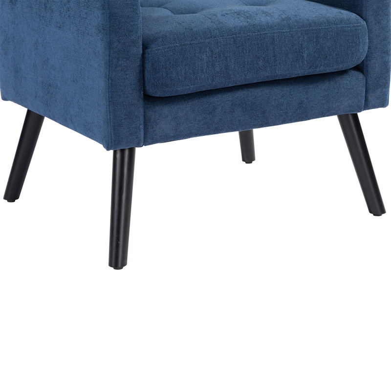 Fauteuil capitonné à dossier large rembourré, Lin bleu marin