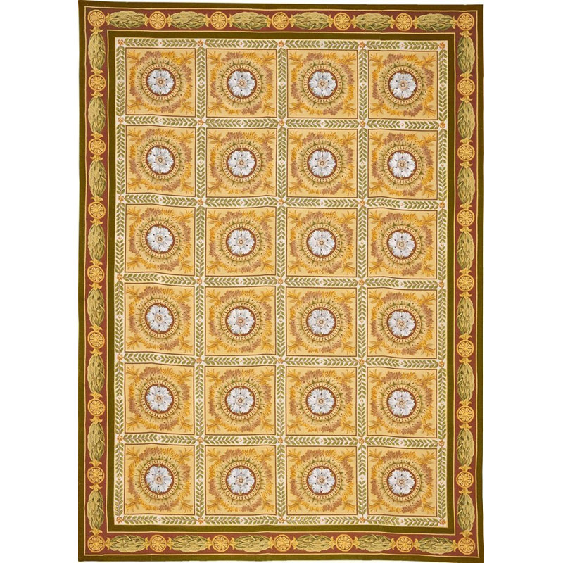 Tapis beige / brun en laine noué à la main Needlepoint Azm