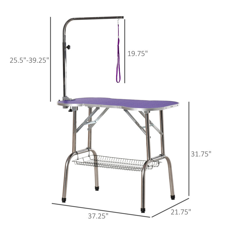 31'' H x 37'' W x 22'' D Metal Adjustable and Foldable Dog Folding Grooming Table