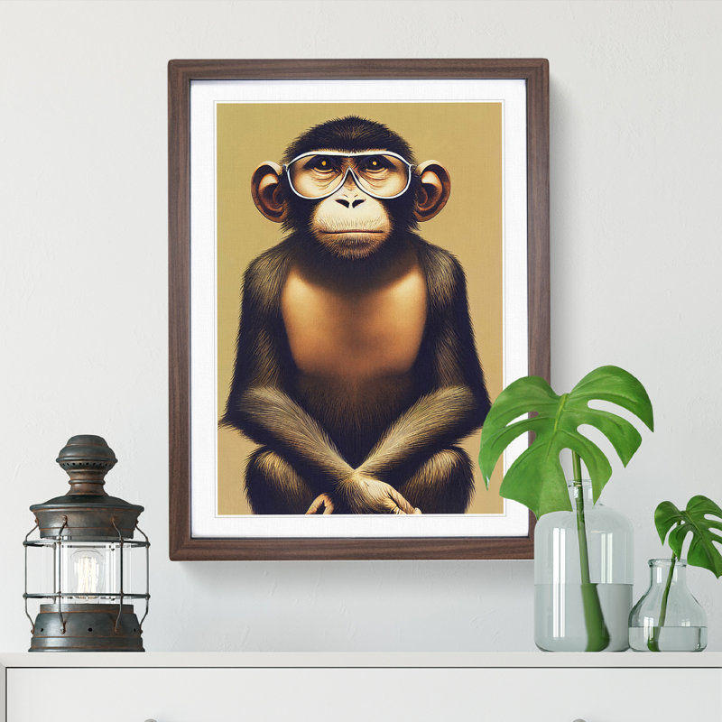 Splendid Monkey - Framed Print, 34cm H x 25cm W x 2cm D, Brown Framed