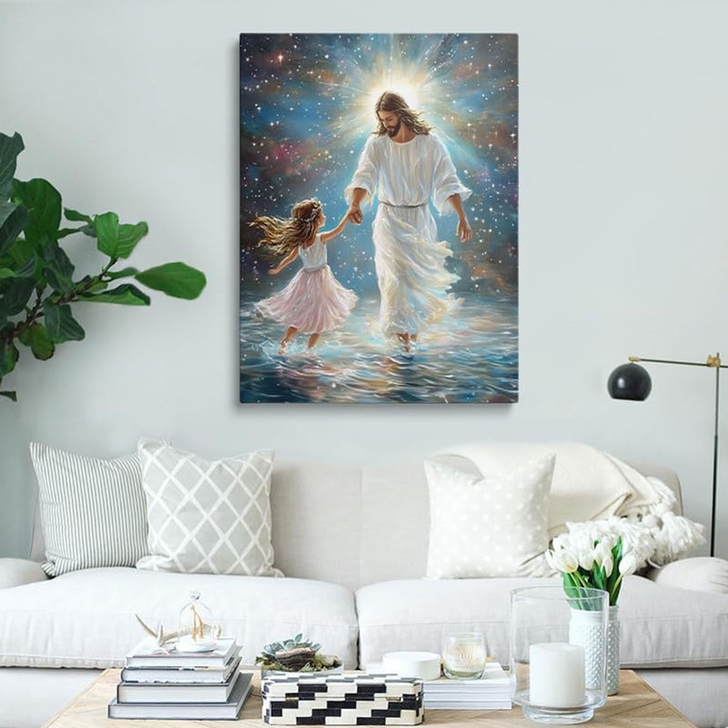 Jesus Walking on Water Canvas Wall Art Framed Faith Home Decor 16x24 Inch