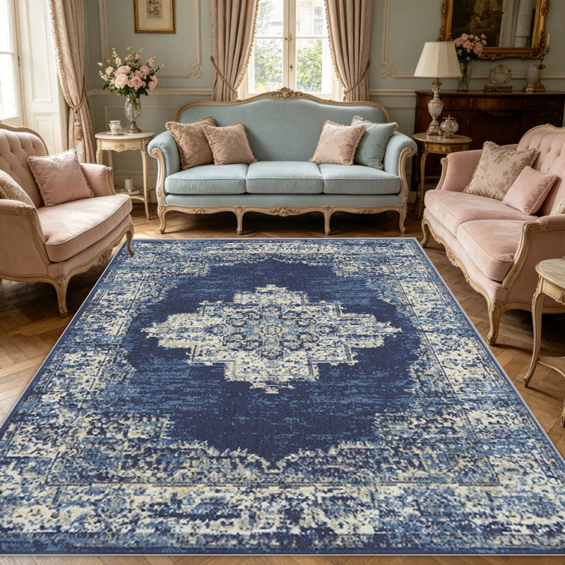 Blue Medallion Vintage carpet-easy to clean, machine-washable, soft and comfortable; suitable for door mats, kitchens, living rooms, bedrooms, corridors, and laundry areas. Easy to clean, durable carpet for home decoration.