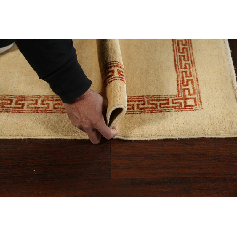 Tapis beige noué à la main de conception unique 3 pi 1 po x 5 pi 2 po