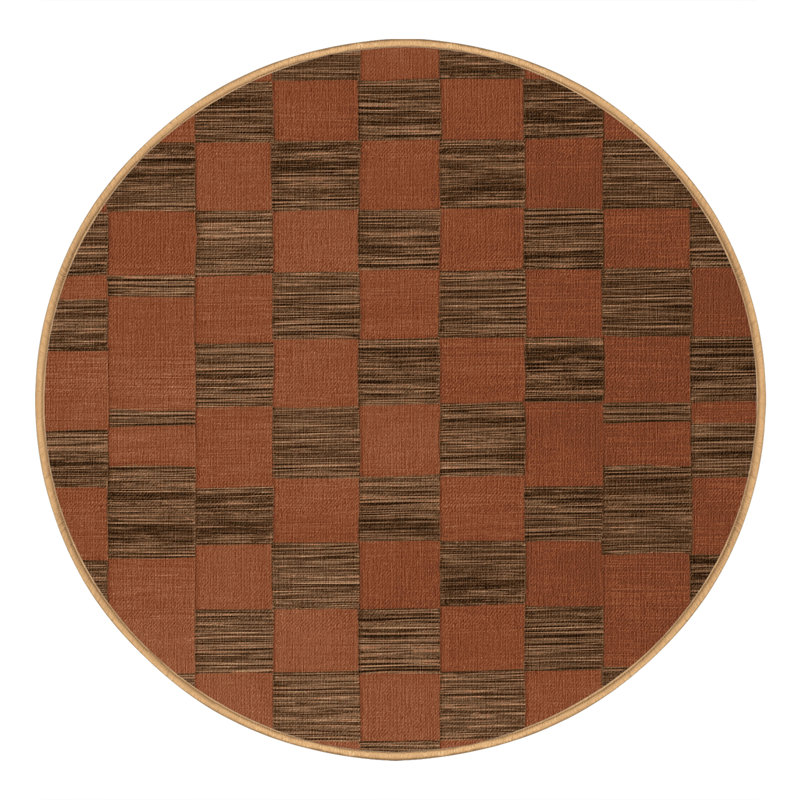 Machine Washable Checkered Brown Area Rug, Round 3'