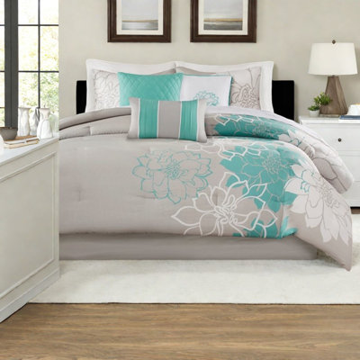 Elegant Cotton Sateen Bedding Sets, Aqua Floral Design, Cal King Comfort