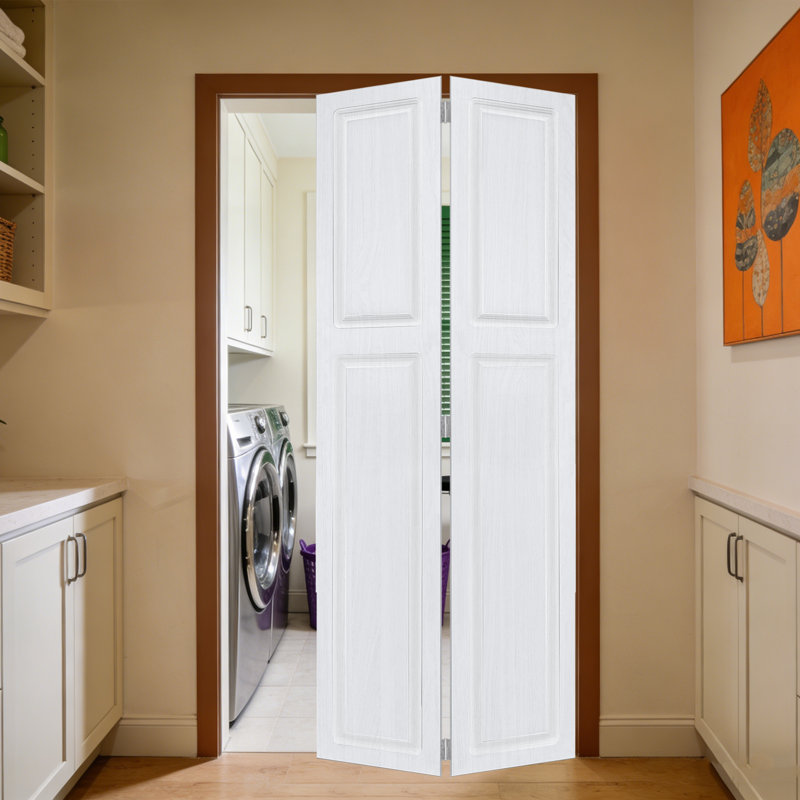 2 panneaux pliables 44 po X 79 po  Porte de grange coulissante en panneau de fibres à densité moyenne noyer blanc avec ensemble de quincaillerie