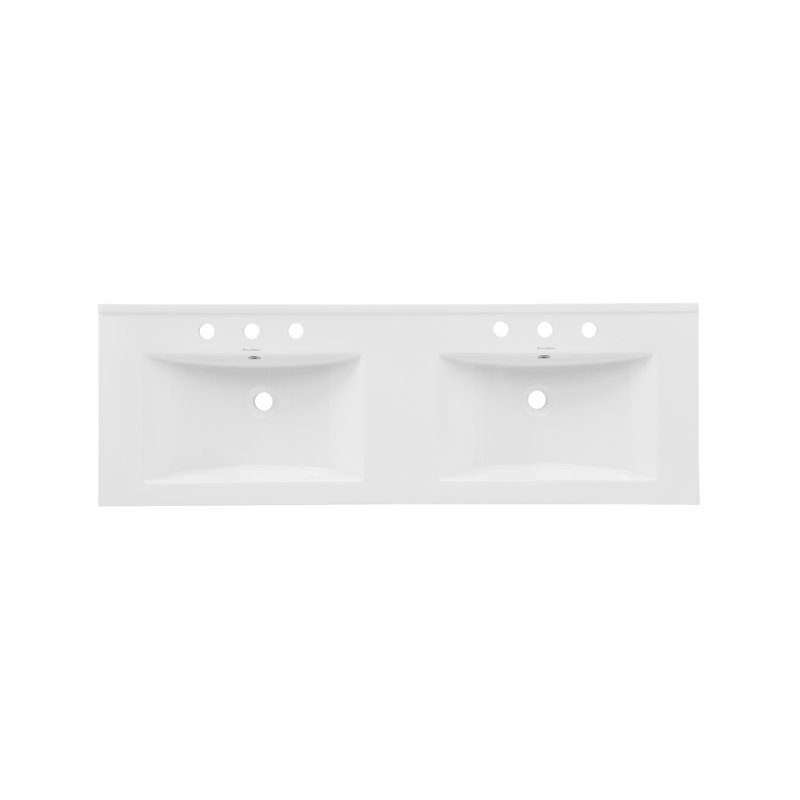 48" 3-Hole Widespread Double Basin Vanity Sink Top in Glossy White, White, 8" Widespread