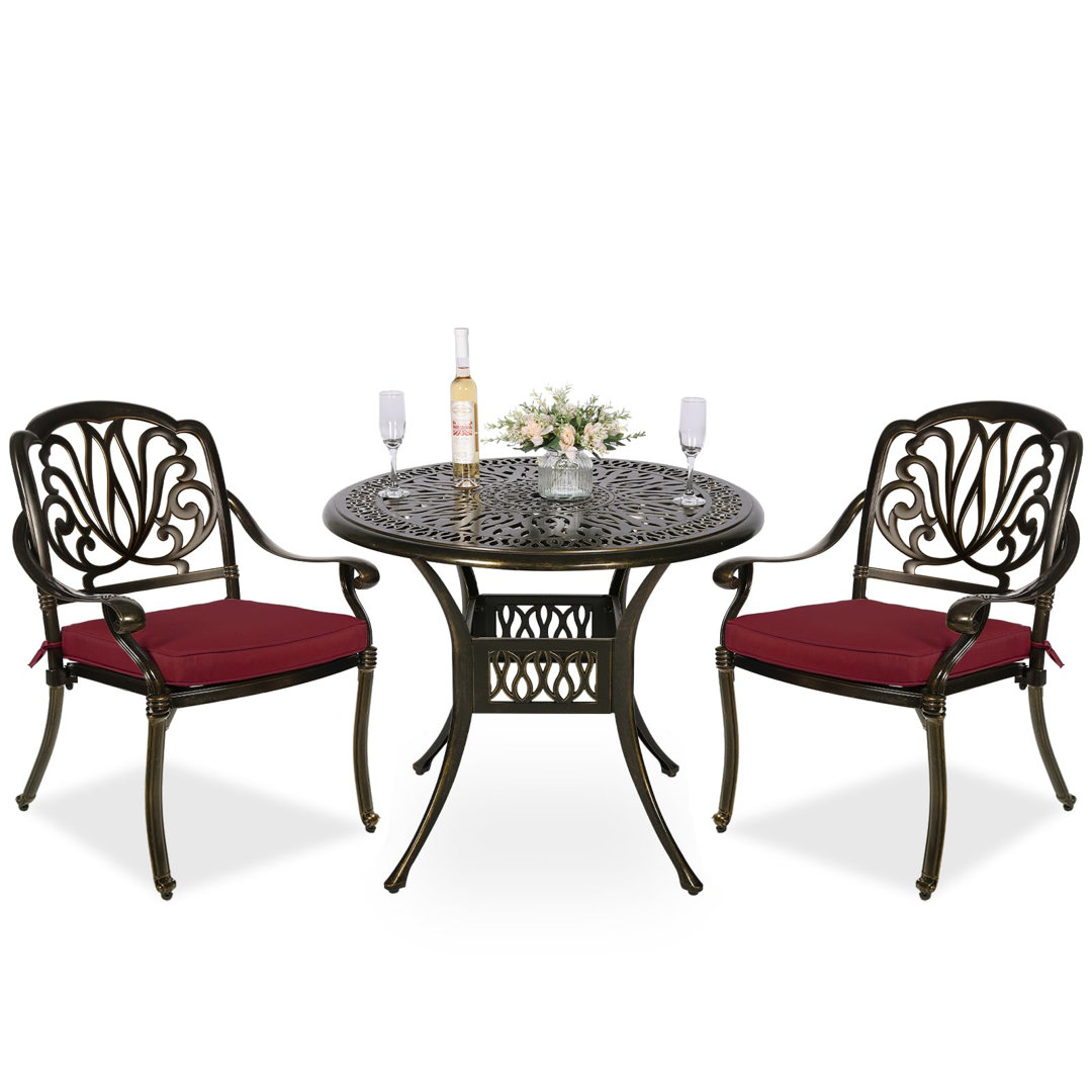 2 - Person Metal Patio Dining Set with Round Table , Cushions Included Canora Grey Cushion 