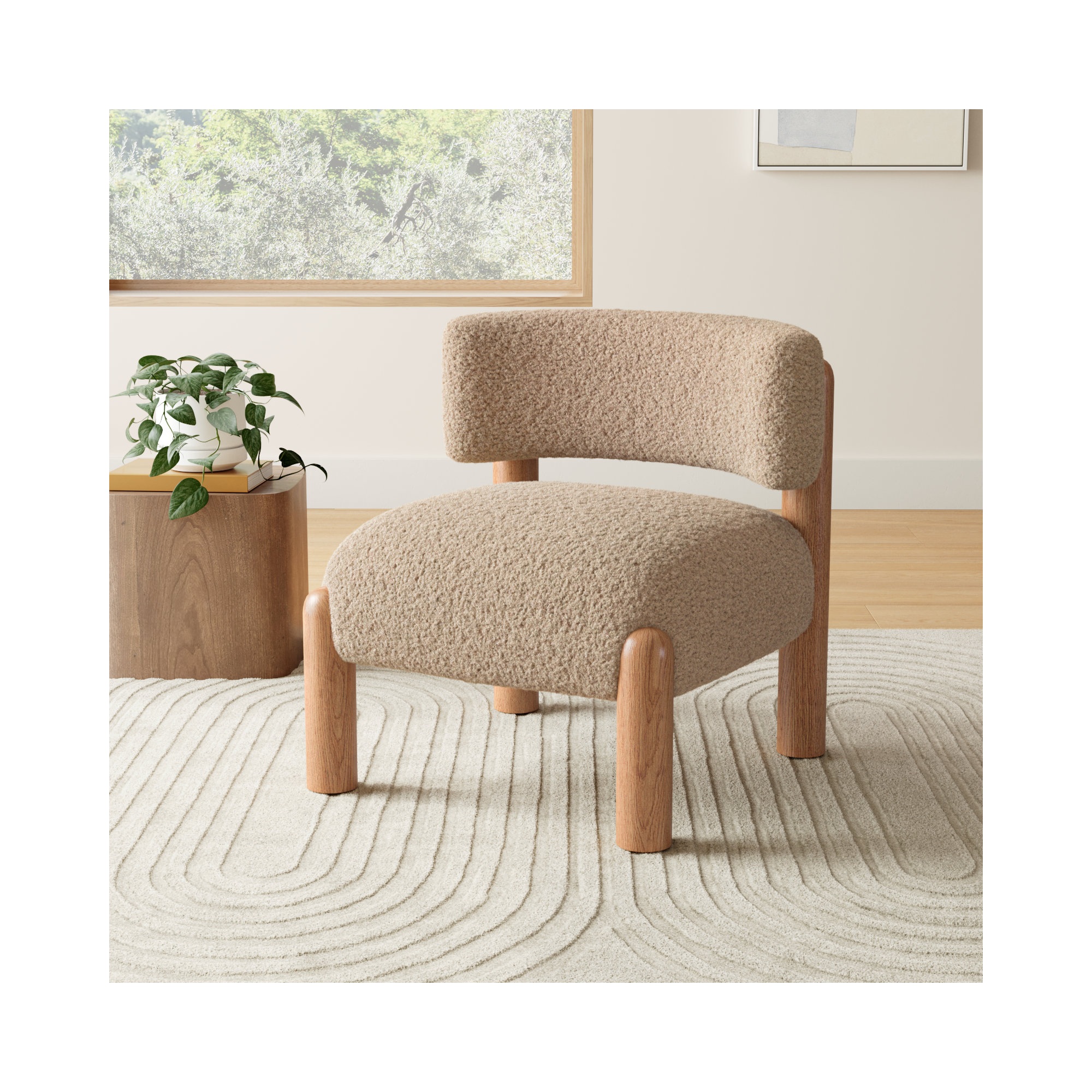 Lilou Upholstered Barrel Chair, Light Brown