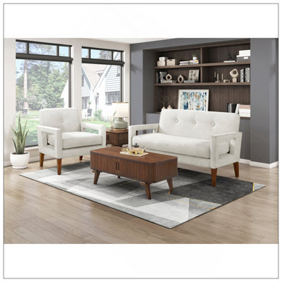 Modern Living Room Furniture 2pc Causeuse beige Chenille