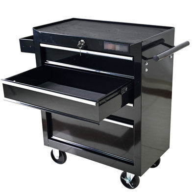 Rolling Tool Storage With 4 Drawers And Lock - Heavy Duty Industrial Garage Workshop Drawer Box