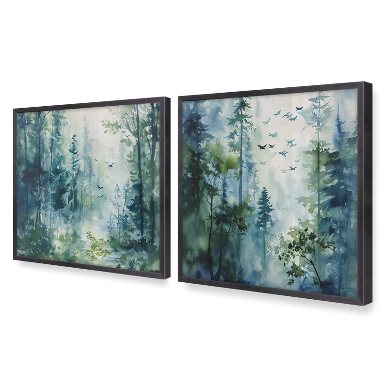 "Forêt enchantée bleue et verte", Zinc patiné, H 13,75 po x l 13,75 po