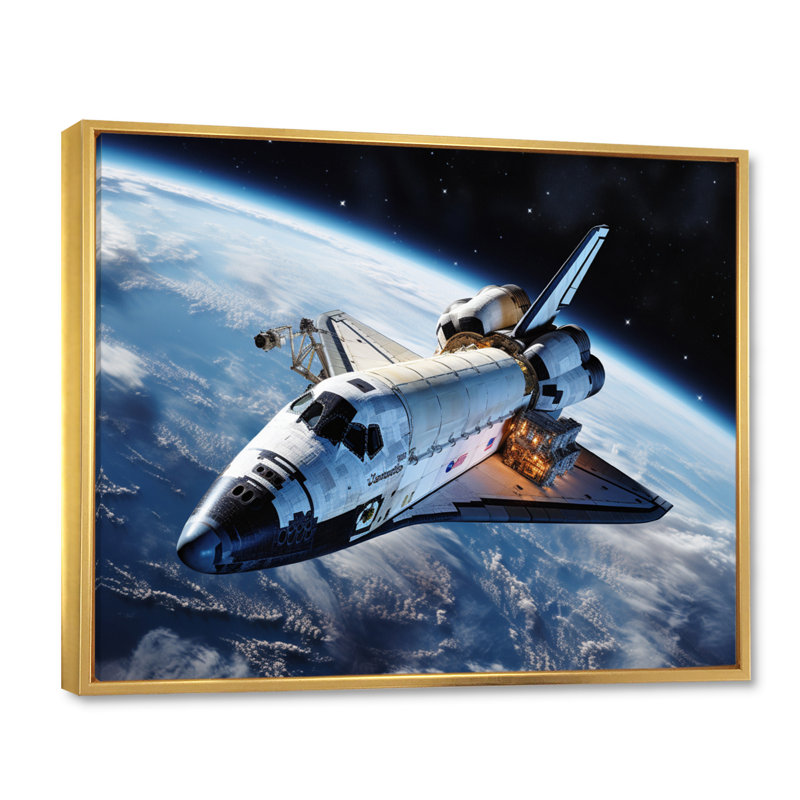 Navette Antares dans l'espace I sur toile, Cadre flottant doré, H 16 po x l 32 po x P 1 po