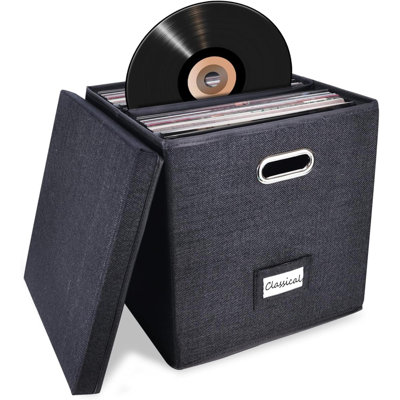 Sturdy Vinyl Record Storage Box Album Storage Holds  Single Record, LP Storage Organizer Crate With Lid, Decorative Moving Box For Records, Solutions To Protect Your Precious Collection