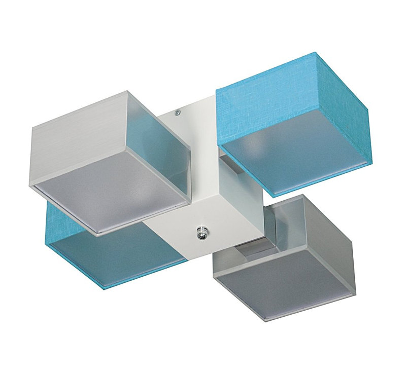 Miranda Semi Flush Mount, Natural oak wood, Silver/Blue, translucent