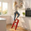 Escabeau pliant multifonctionnel 2 en 1 et tabouret de bar, échelle antidérapante à 3 marches avec rangement à 3 niveaux, polyvalent pour l'escalade, les sièges et le rangement dans la cuisine, le bar maison, rouge-1211442315