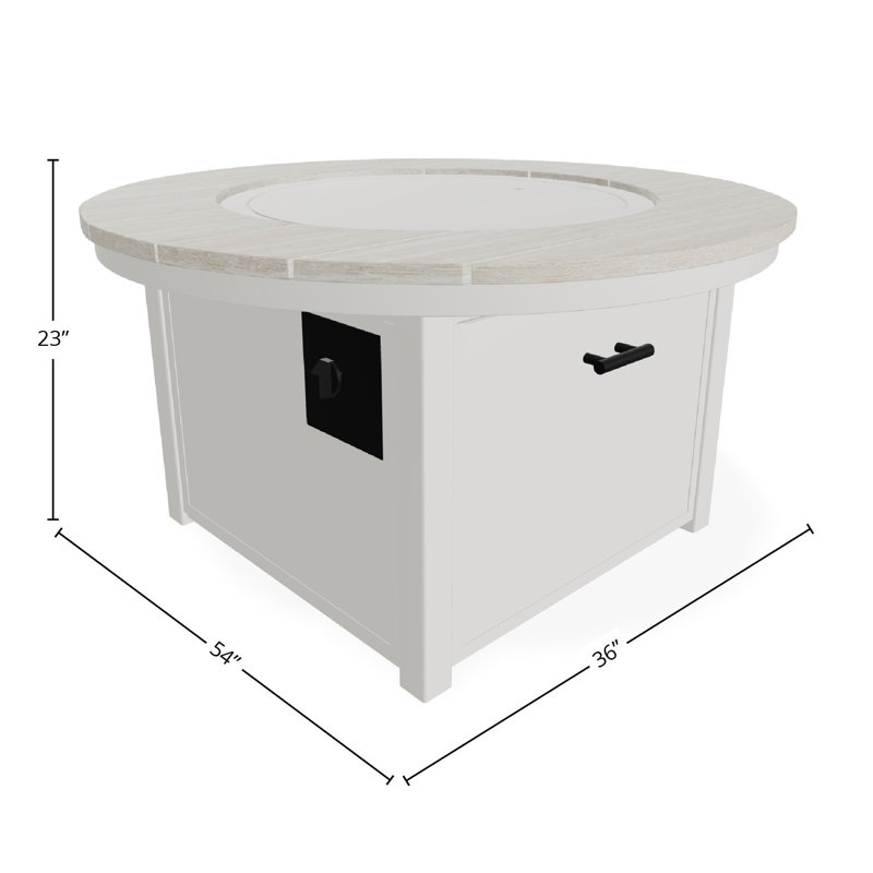 42" Round Rustic Polymer Fire Table with Propane Shelf, Snow/Laguna