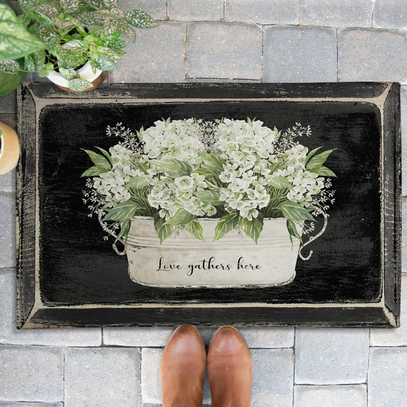 Tapis d'extérieur Moody Farmhouse Hydrangea, L 18 po x L 30 po