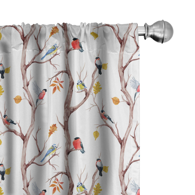 Autumn Birds Sheer Polyester Rod Pocket Curtain Panels Set