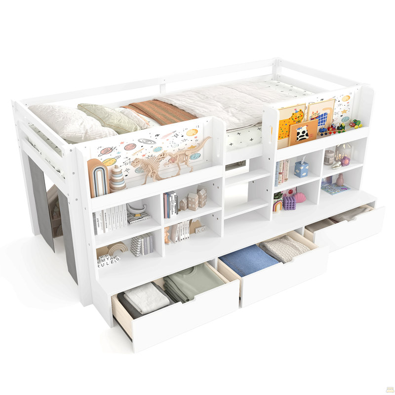 Twin XL Size Loft Bed With Multi-Storage Shelves And Storage