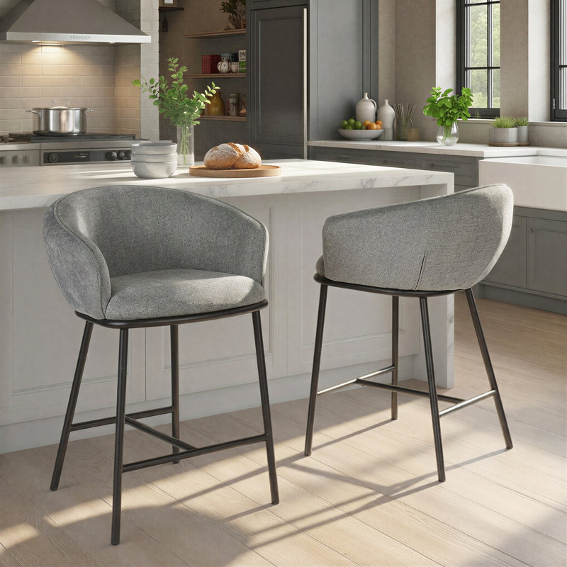 Kateryn 25.5" Upholstered Counter Stools, Gray