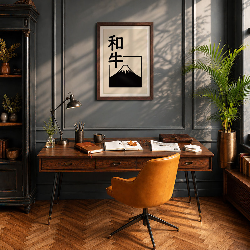 Mount Fuji Silhouette Japandi - Print, Walnut, A1 - 84.1 x 59.4 cm
