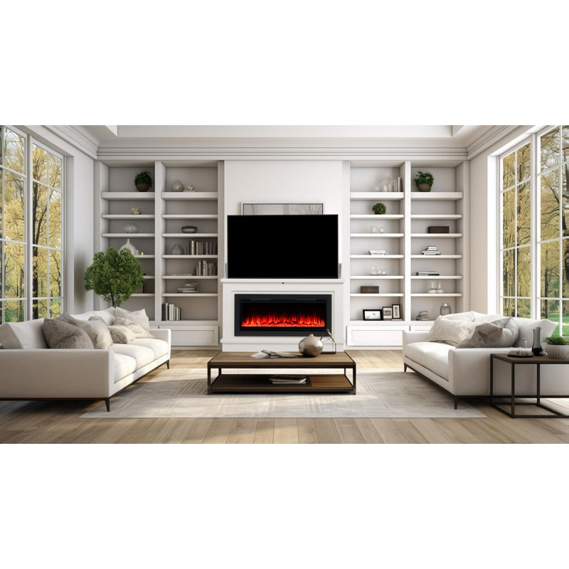 Armoire télé avec foyer électrique Ambiance, Blanc