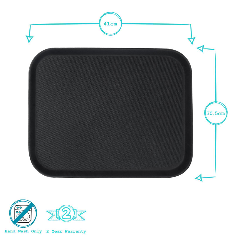 Argon Tableware Rectangle Non-Slip Serving Trays - 45.5cm x 35.5cm - Black, 2cm H x 41cm L x 41cm W
