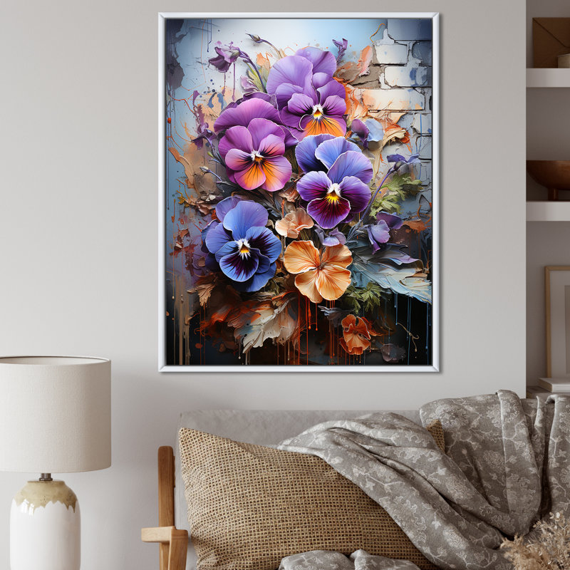 Pensées tropicales de couleur oasis urbaine, Cadre flottant blanc, H 32 po x l 24 po x P 1 po