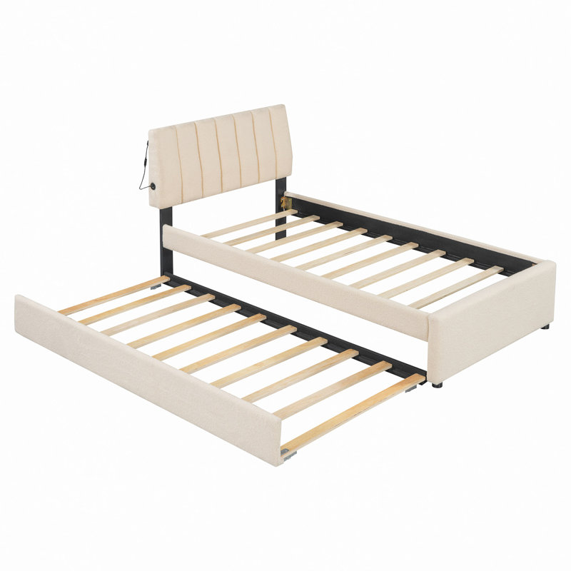 Lit plateforme tapissier Teddy, Beige