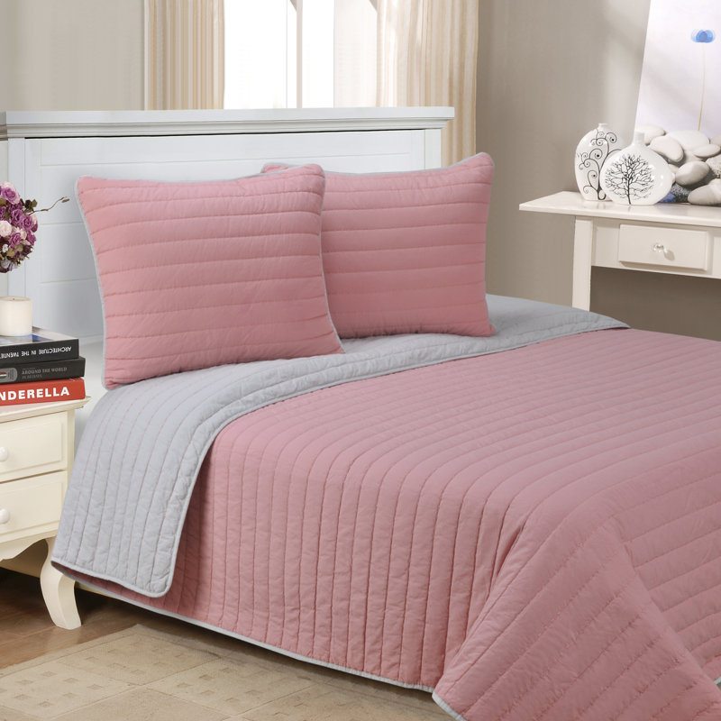 Ensemble de courtepointe réversible Brandon, Rose, Courtepointe simple TG + 1 taie décorative