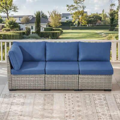 Clute Arnoltice 78.7" Wide Outdoor Wicker Rattan Deep Seating Patio Sofa With Single Arm And Cushions