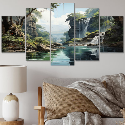 Thailande, cascades cachées, impression sur toile - 5 panneaux