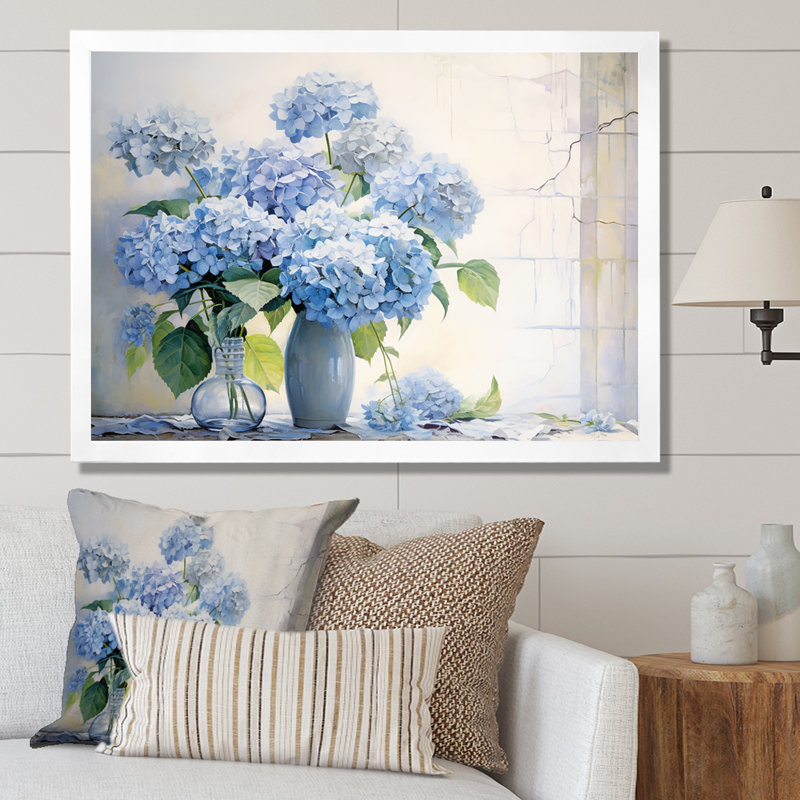 «Blue Hydrangea Farmhouse Still Life - Hydrangea», reproduction d'art sur toile, H 24 po x l 32 po x P 1 po