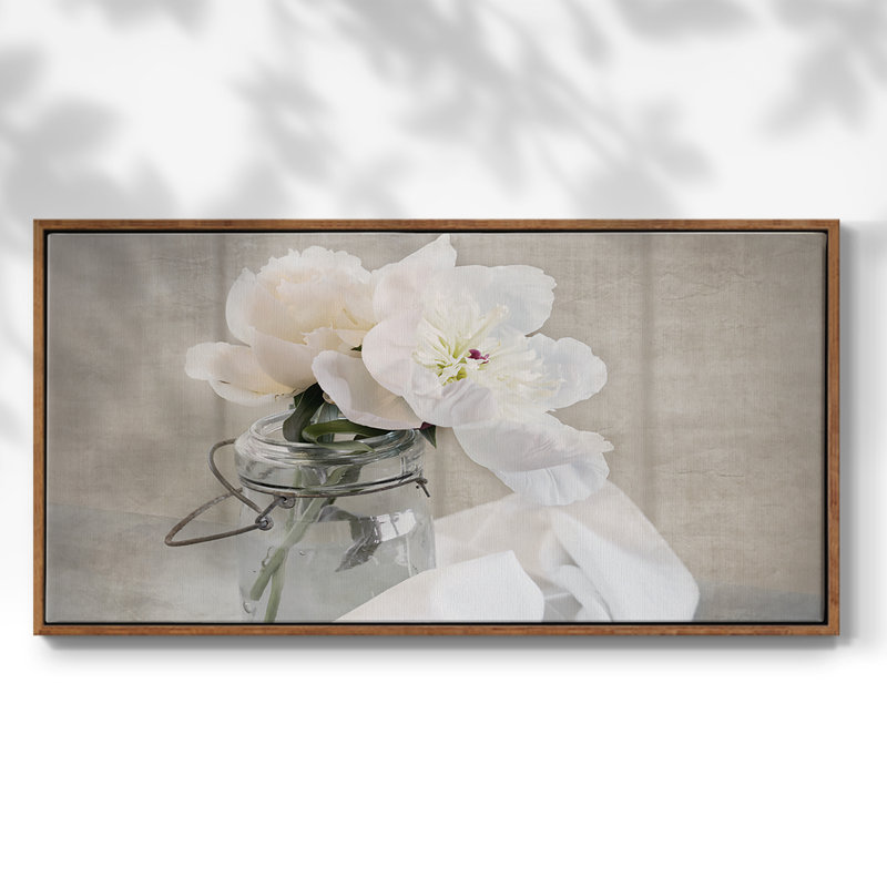 Pot Mason Bloom II - Toile tendue avec châssis encadré - Prêt à être accroché, Noyer, H 17 po x l 33 po