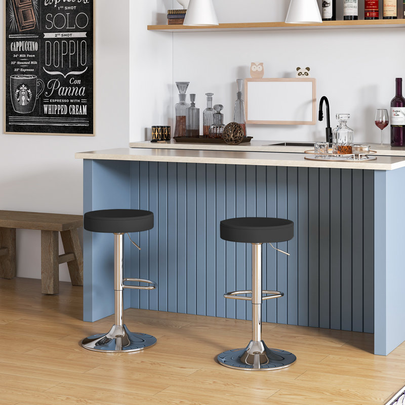 Miek Swivel Upholstered Adjustable Height Counter Stool with Metal Frame, Black