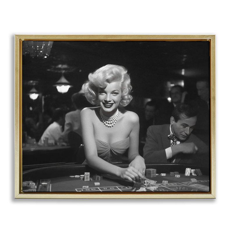 «Iconic Marilyn Portrait Floater Canvas» par Lazar Studio, H 25 po x l 31 po, Cadre flottant métallique doré
